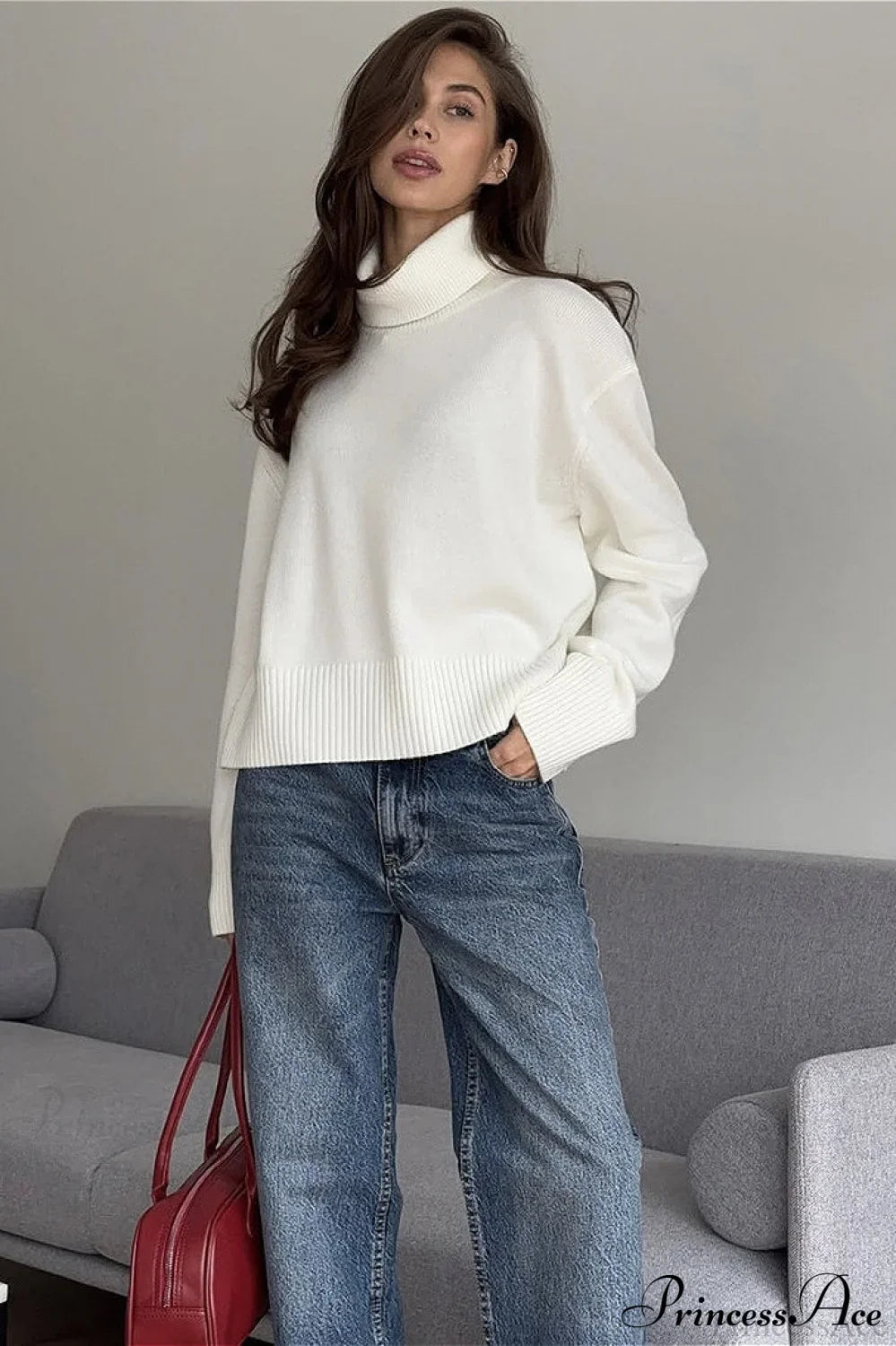Solid Thick Short Turtleneck Loose Sweater