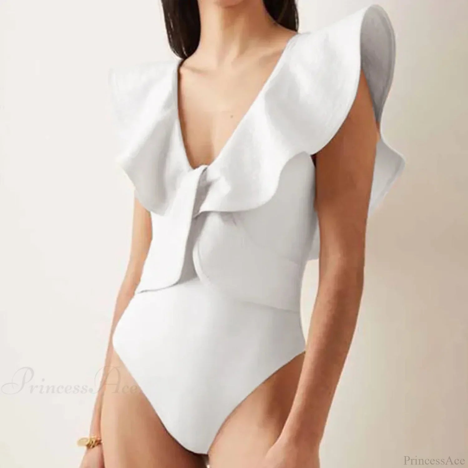 Solid V-Neck Slim Fit Swimsuit One Piece
