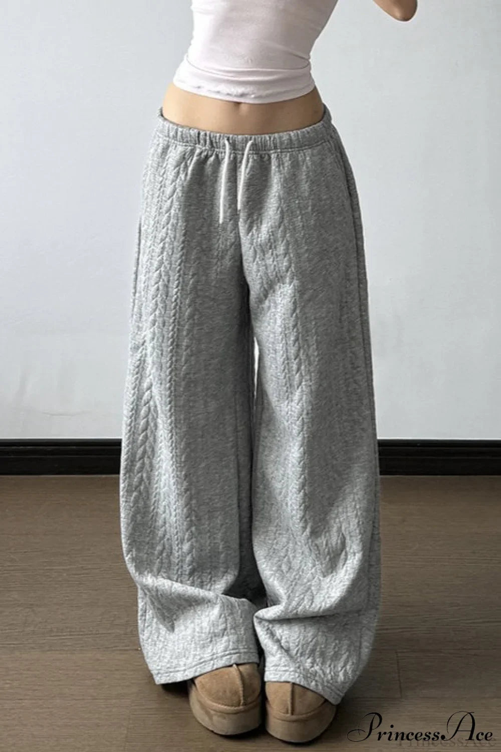 Solid Warm Wide Leg Tie Waist Pants