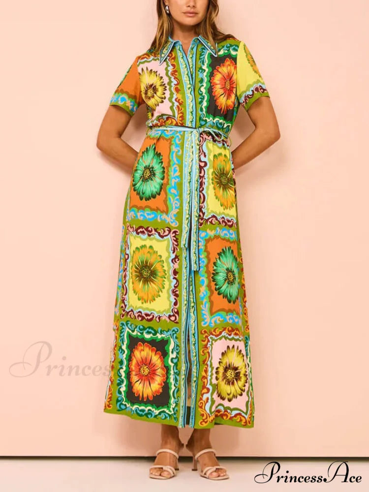 Special Sunflower Stylish Print Midi Dress