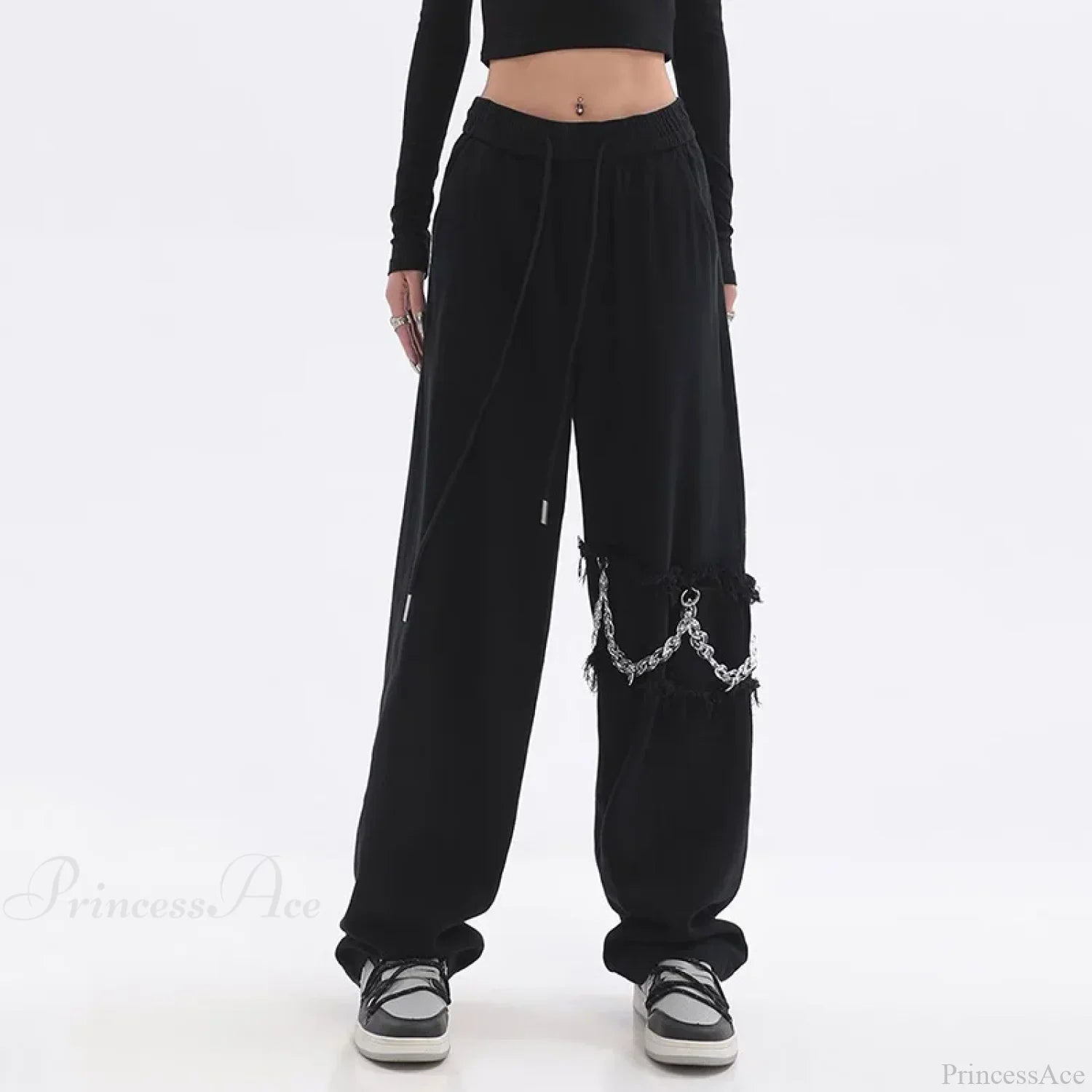 Spliced Chain Elastic Waist Pants