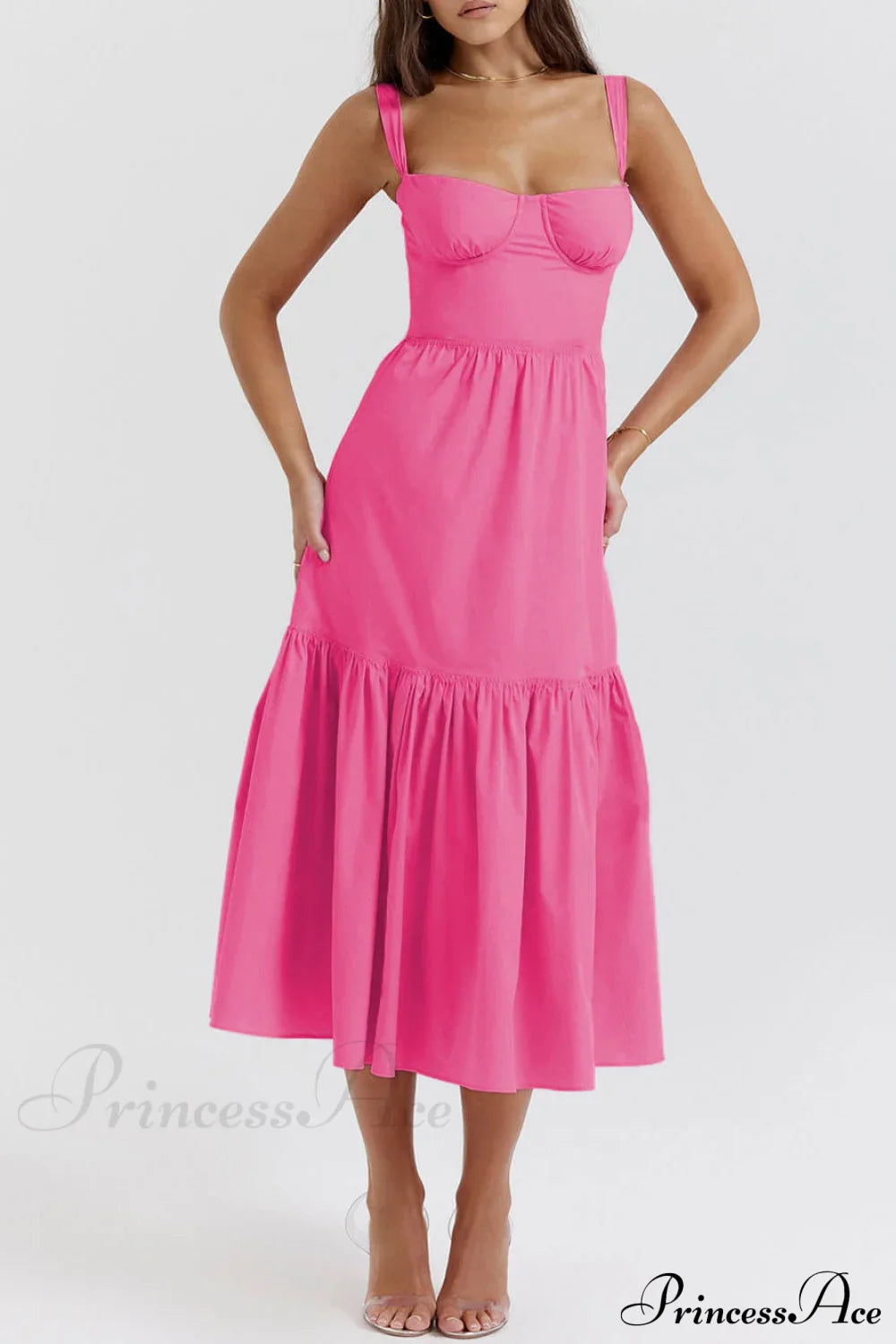 Strap Solid Color Charming A-Hem Midi Dress