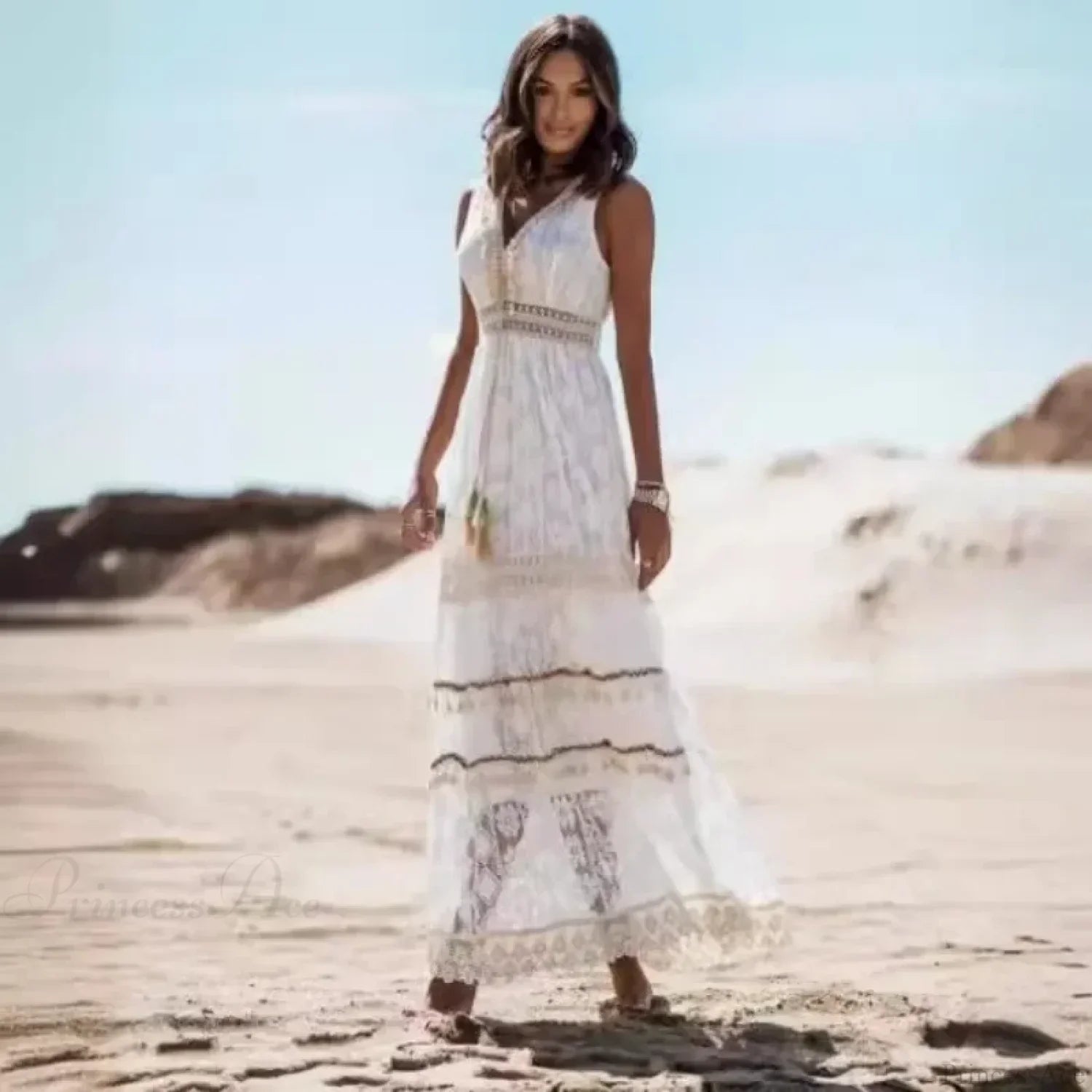 Strapless Lace Up Tassel Splicing Summer Maxi Boho Dress