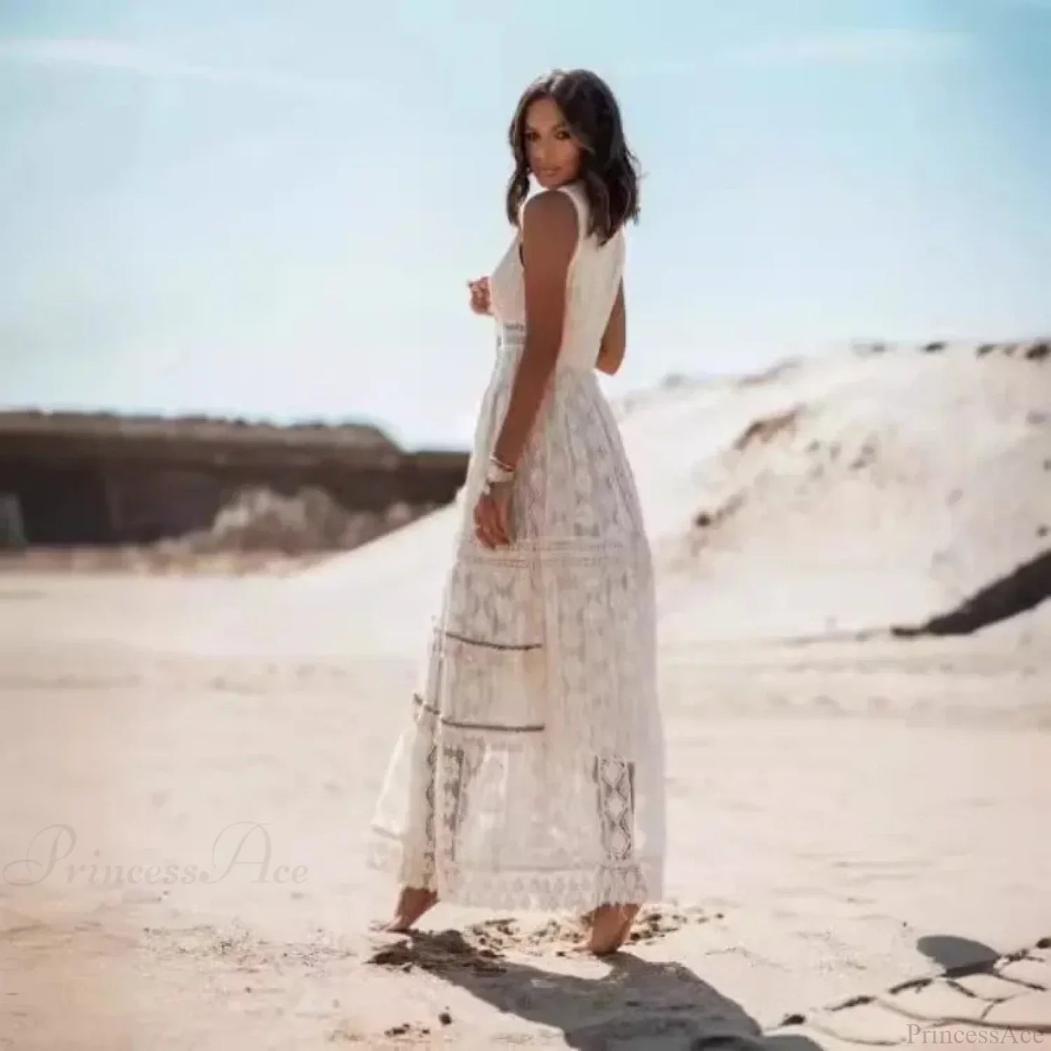 Strapless Lace Up Tassel Splicing Summer Maxi Boho Dress