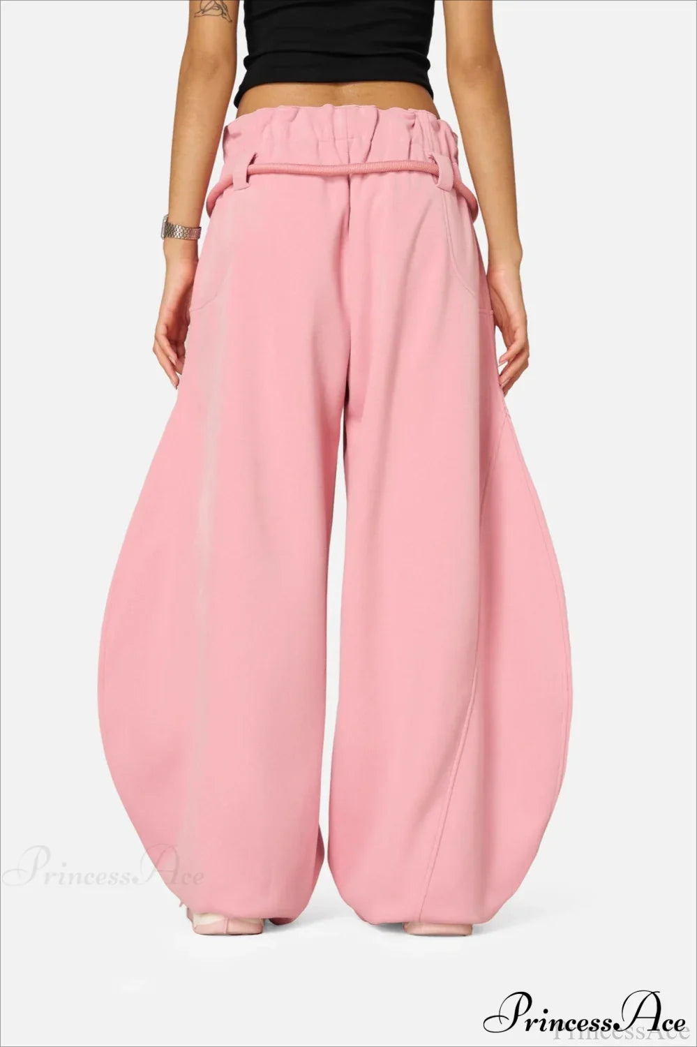 Pantalones anchos de cintura alta con cordón estilo urbano