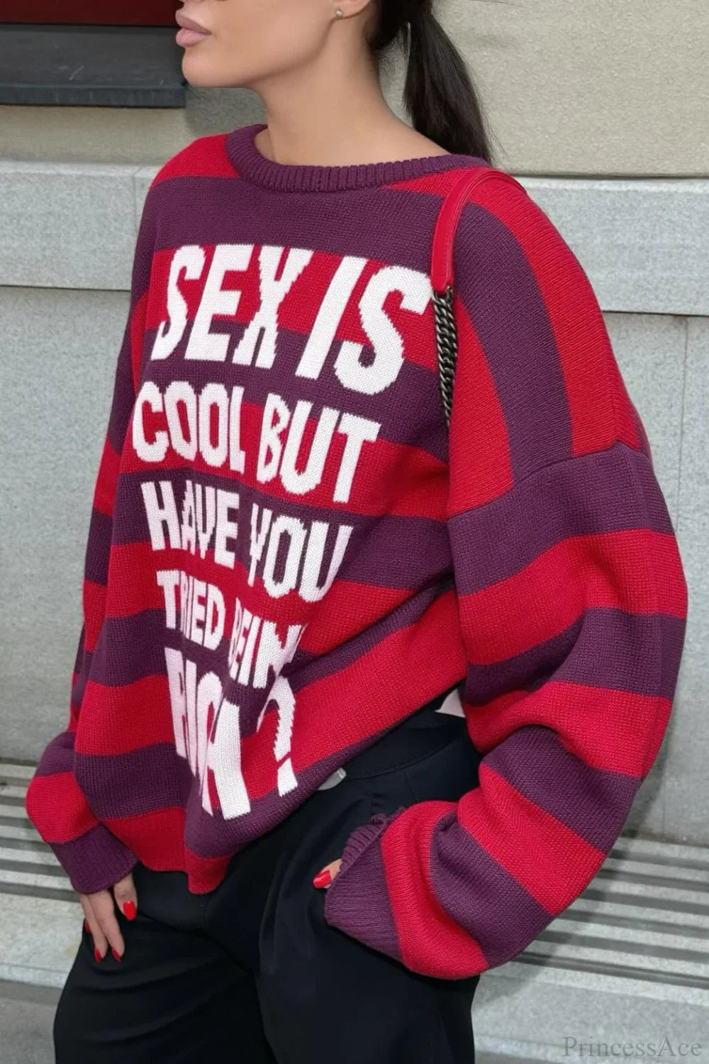 Striped Crew Neck Loose Knit Sweater