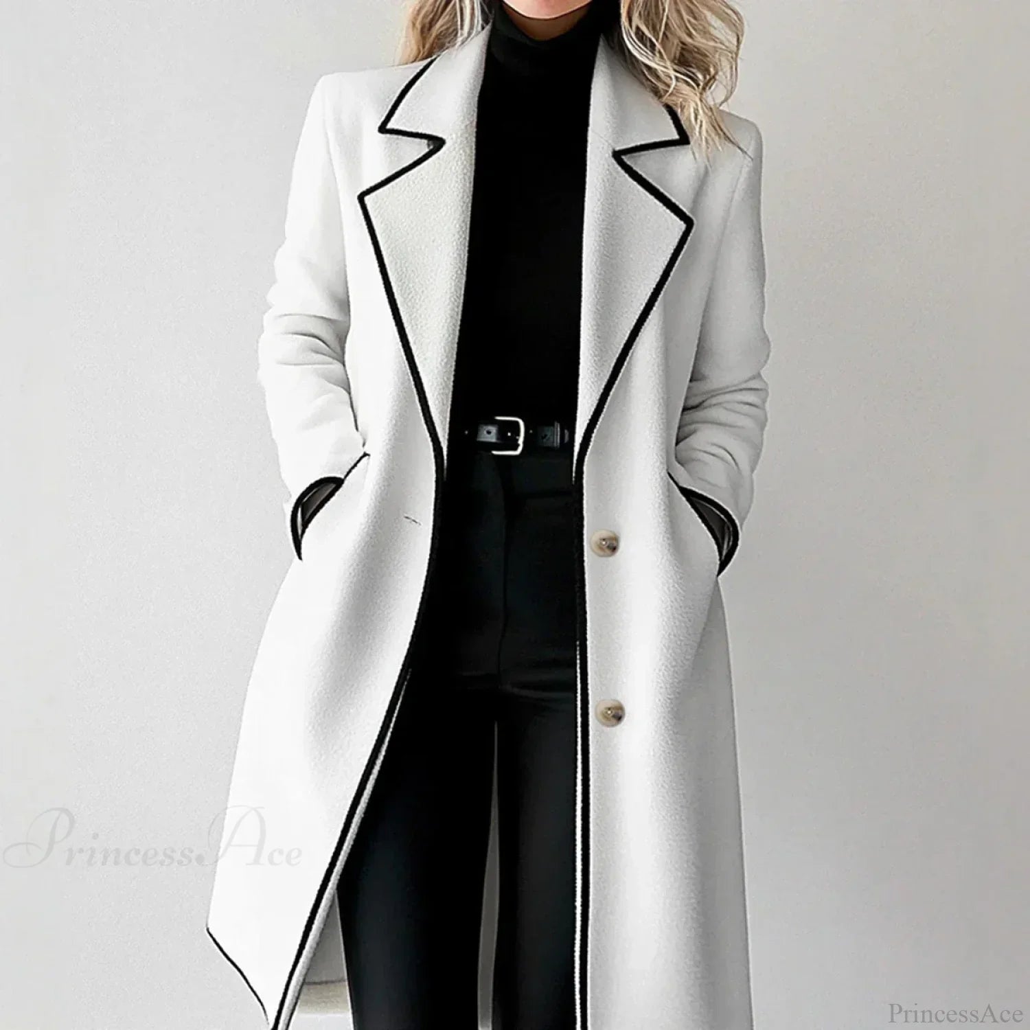 Striped Lapel Full Sleeve Woolen Overcoat
