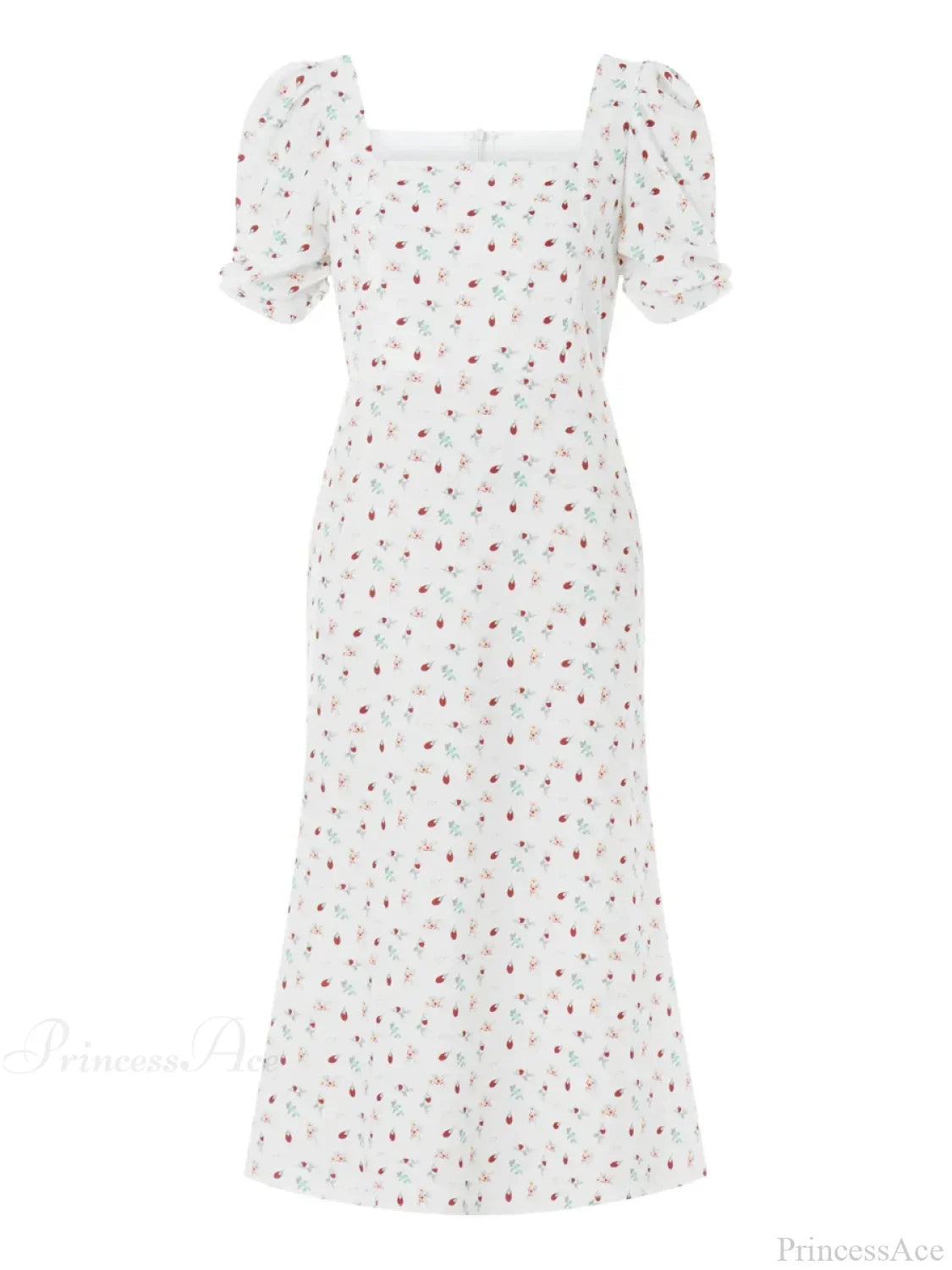 Vestido floral de verano midi con mangas abullonadas y corte en línea A