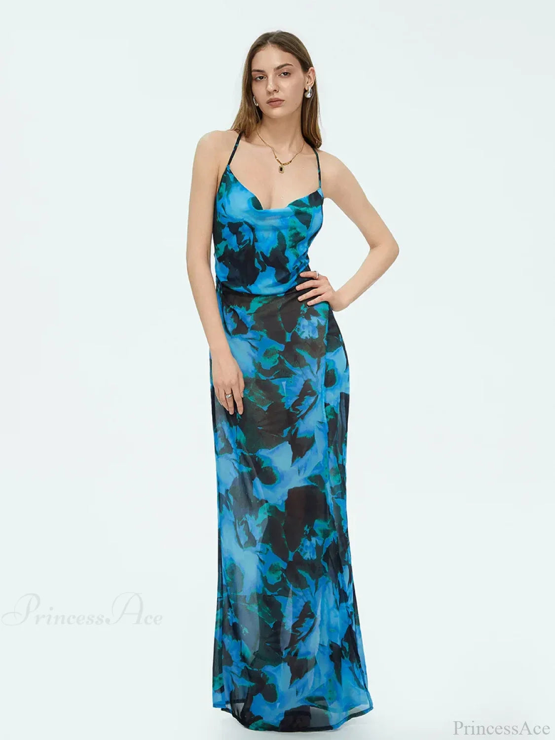 Vestido floral sin espalda con tirantes y teñido anudado