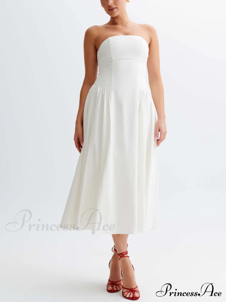 Tube Top Stylish Pleated Midi Dress