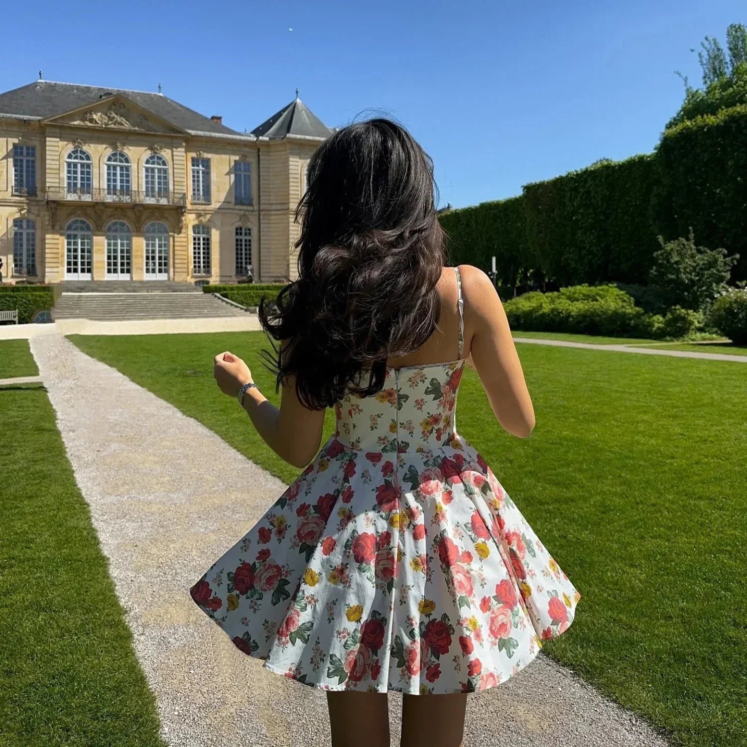 Falda de tul con estampado floral Vestido floral línea A
