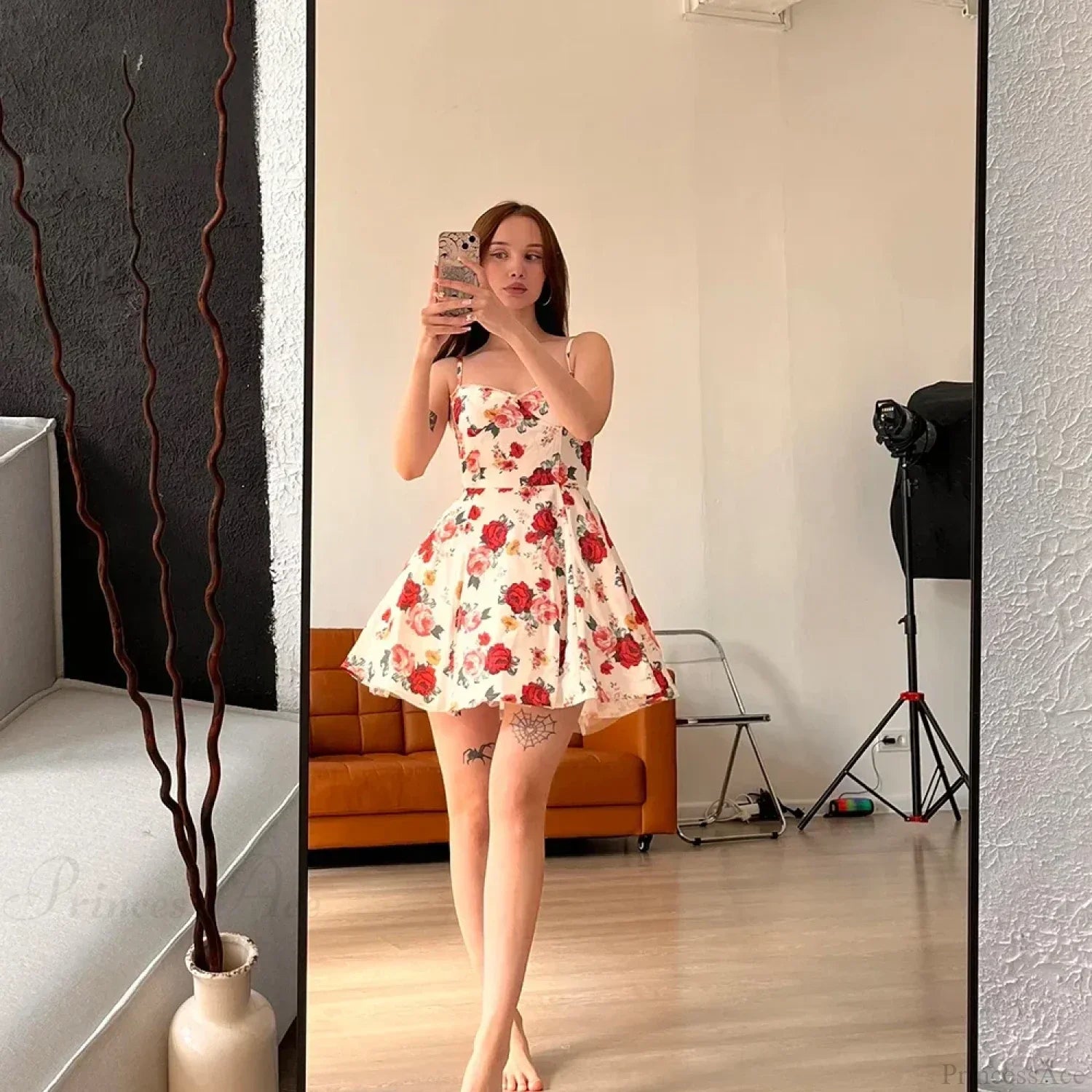 Falda de tul con estampado floral Vestido floral línea A