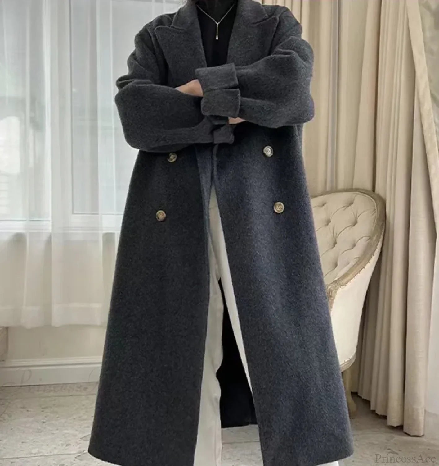 Turn-Down Collar Cashmere Wool Overcoat