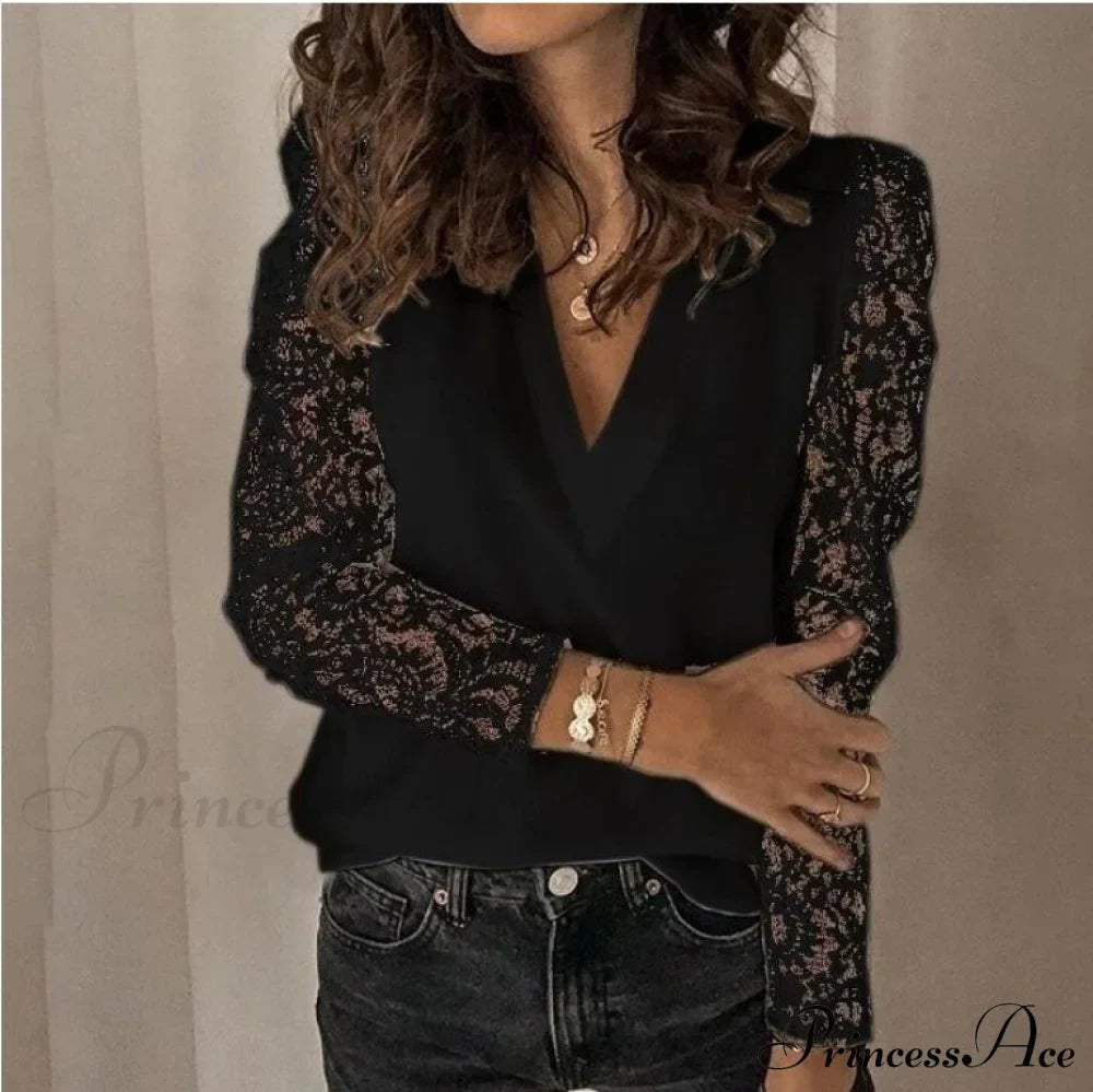V-neck Lace Hollow Out Top