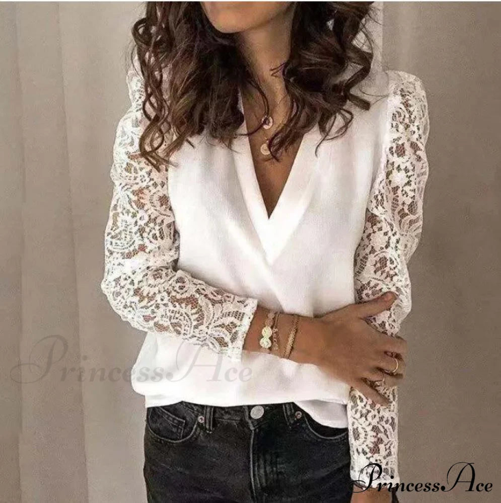 V-neck Lace Hollow Out Top