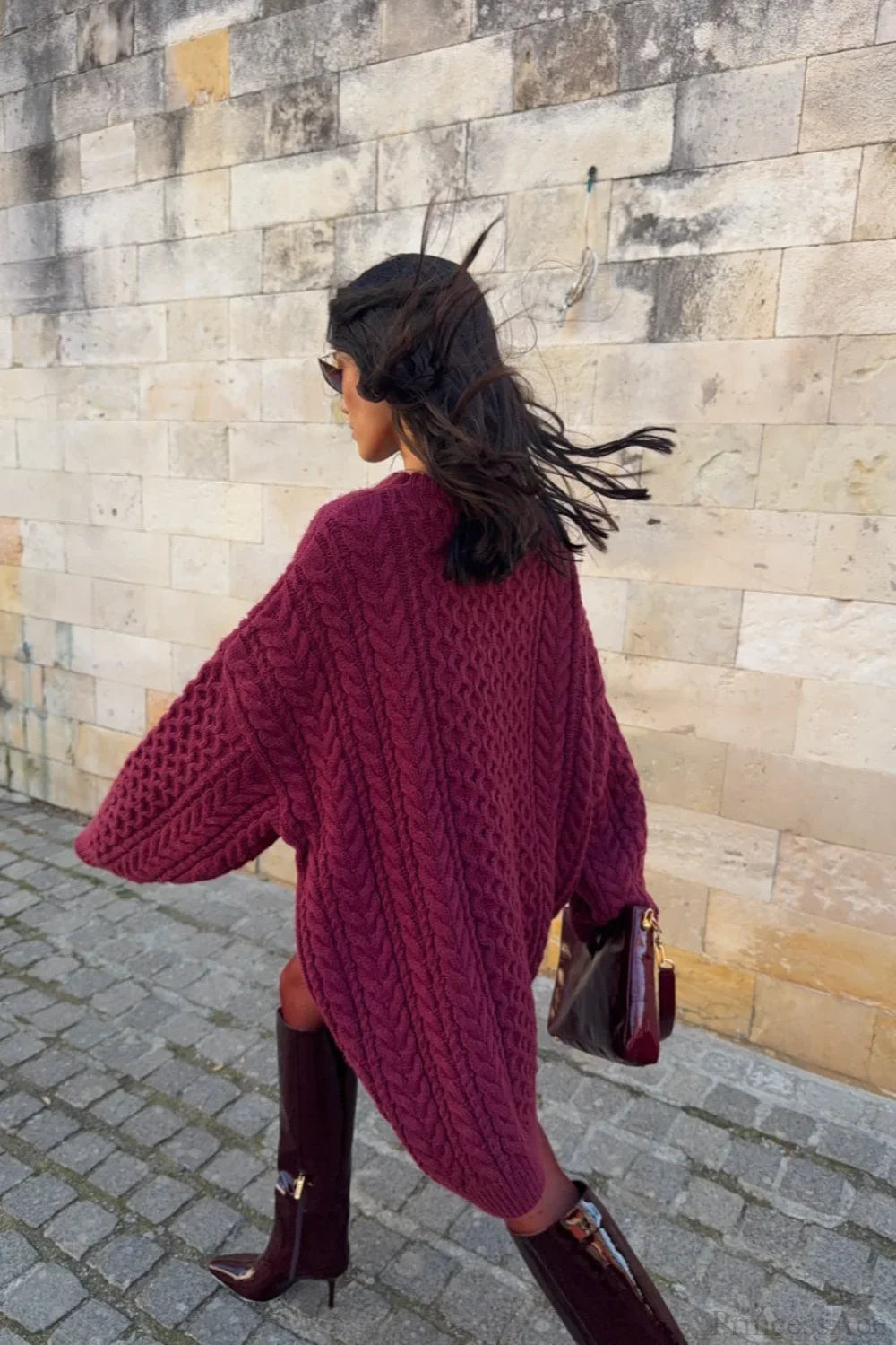 Vintage Crewneck Cable Knit Loose Sweater