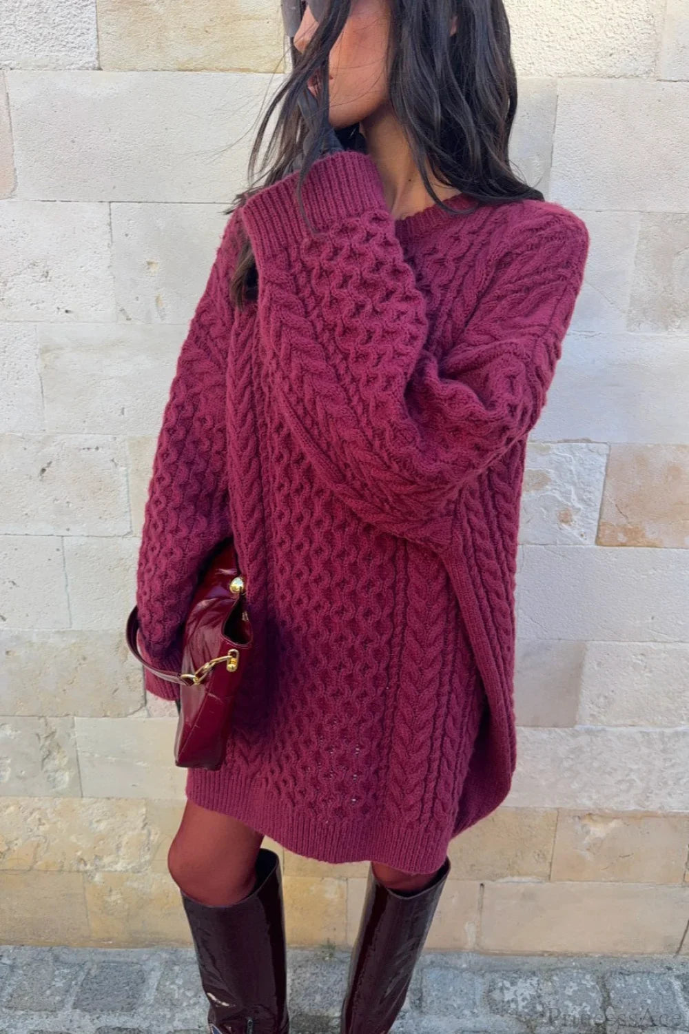Vintage Crewneck Cable Knit Loose Sweater