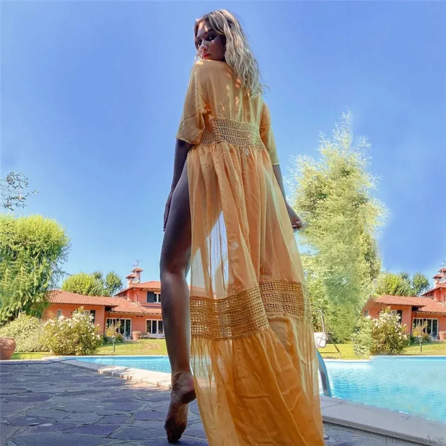 Vintage Deep V-neck White Lace Boho Bikini Cover Up