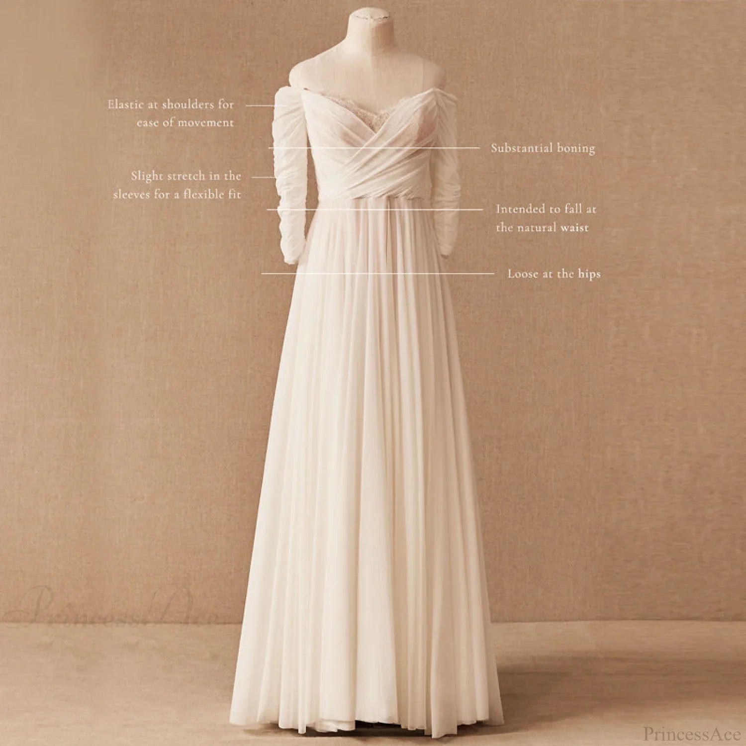 Vintage Off-Shoulder Outdoor Wedding Dress