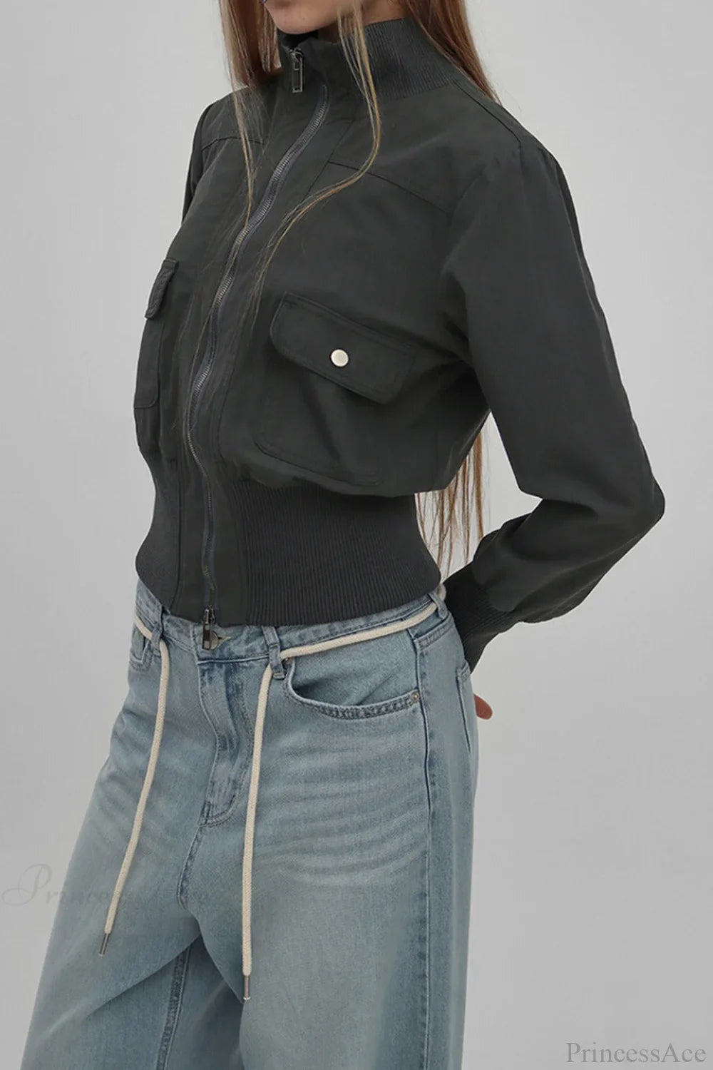 Vintage Utility Ribbed Pockets Jacket