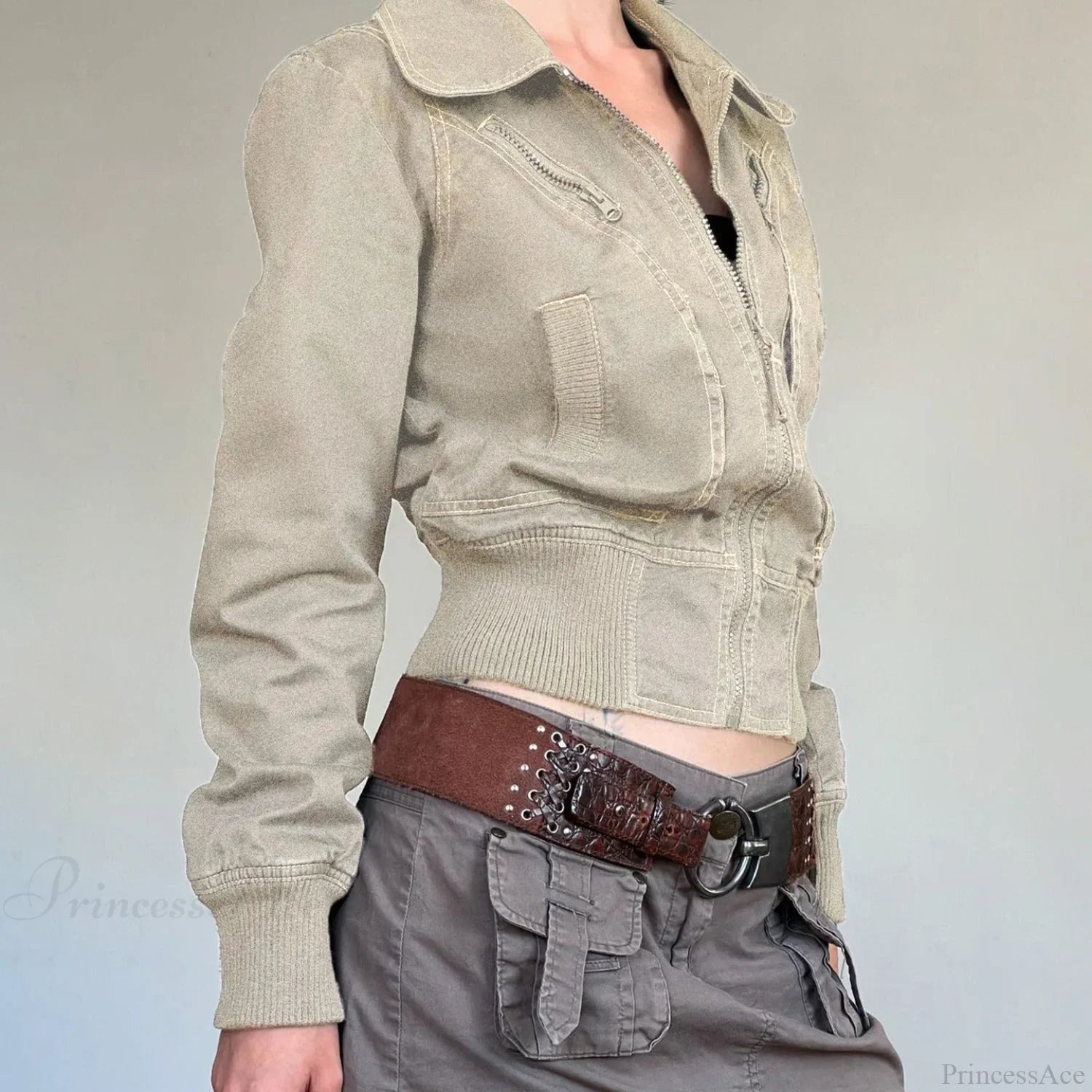 Vintage Utility Zip Slim Fit Pocket Jacket