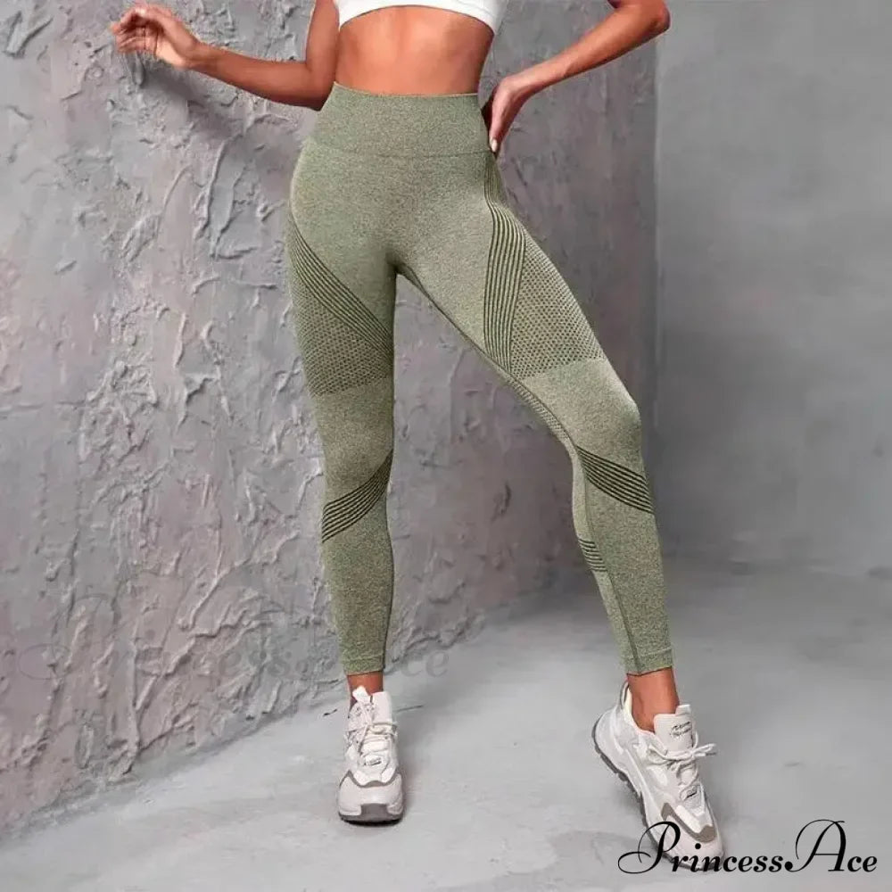 Waist Striped Mesh Fitness Outdoor Running Legging