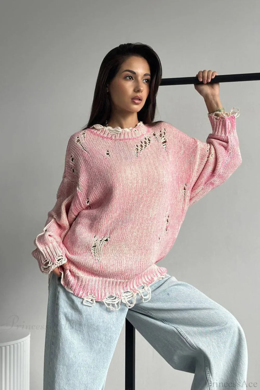 Maglione a girocollo consumato di media lunghezza