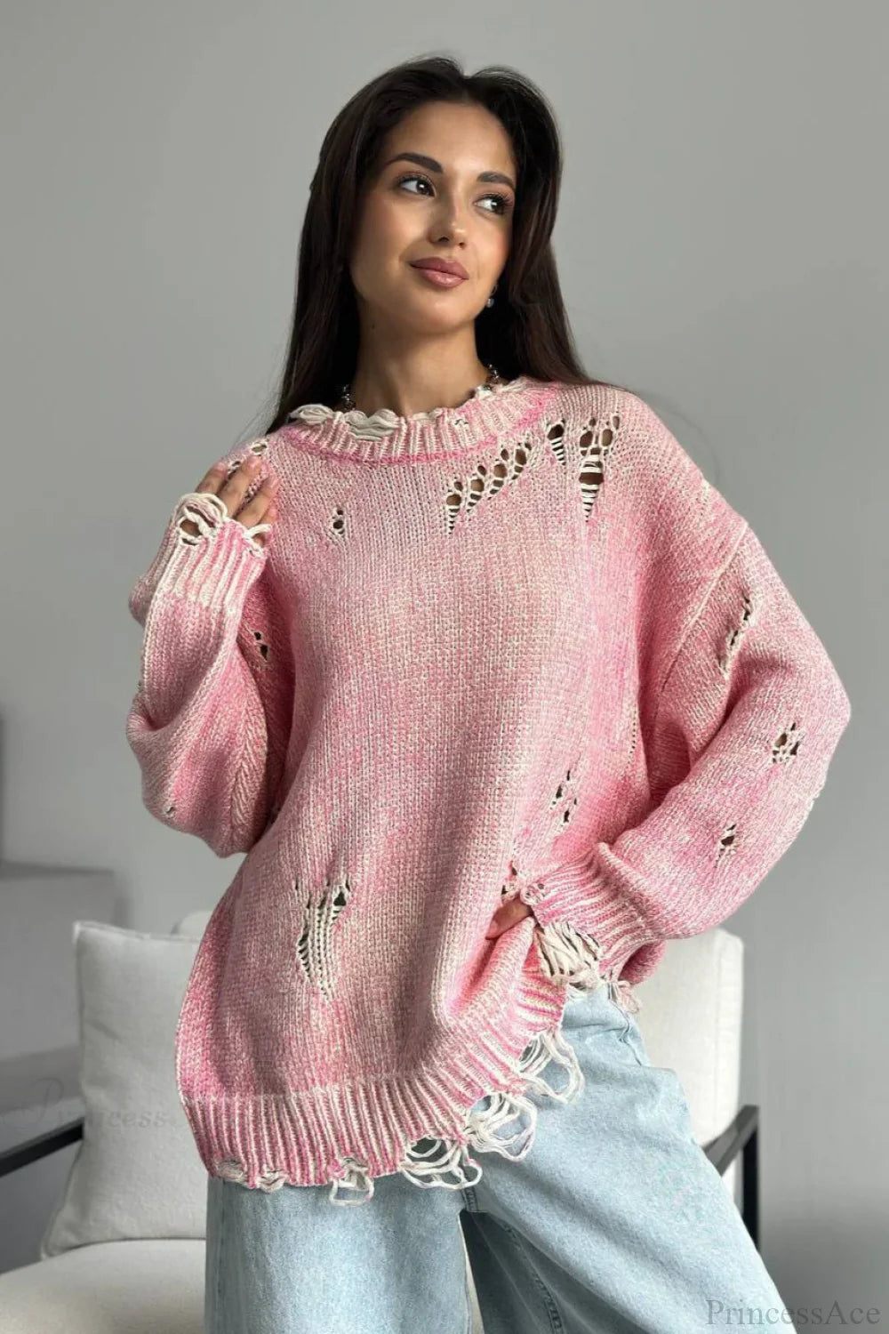 Maglione a girocollo consumato di media lunghezza