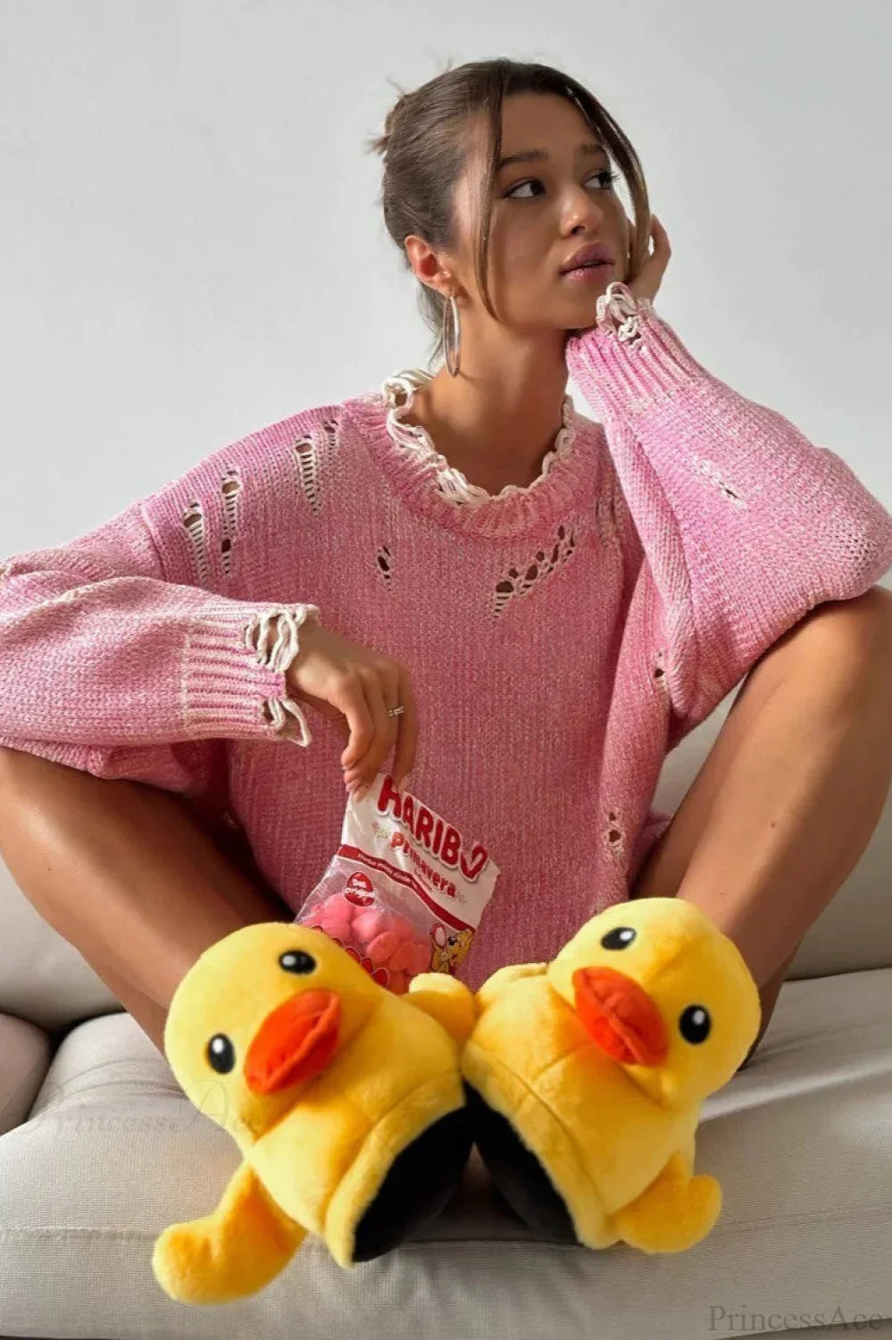 Maglione a girocollo consumato di media lunghezza