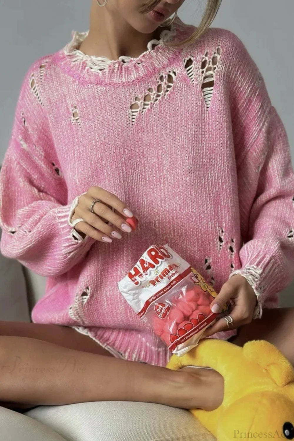 Maglione a girocollo consumato di media lunghezza