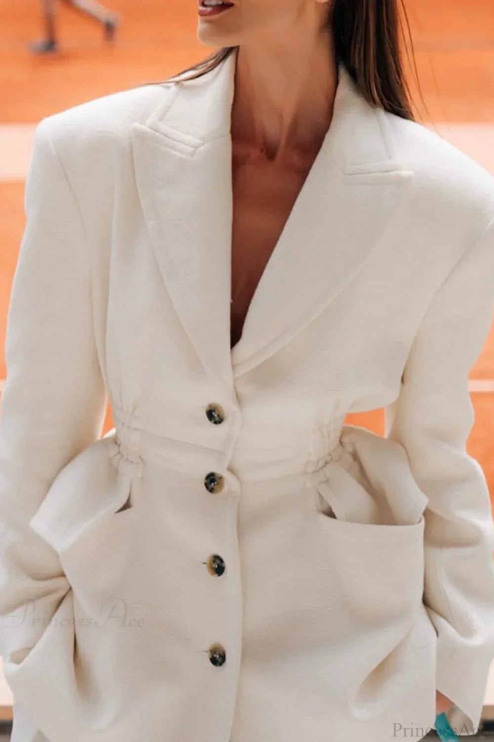 White V Neck Versatile Formal Coat