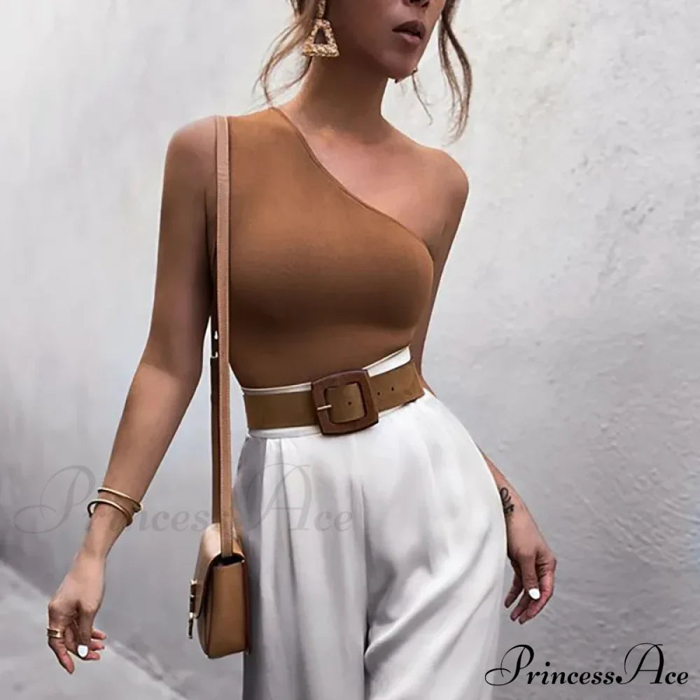 Canotta sportiva da donna, casual, monospalla, estiva, abbigliamento fitness, canottiera elastica