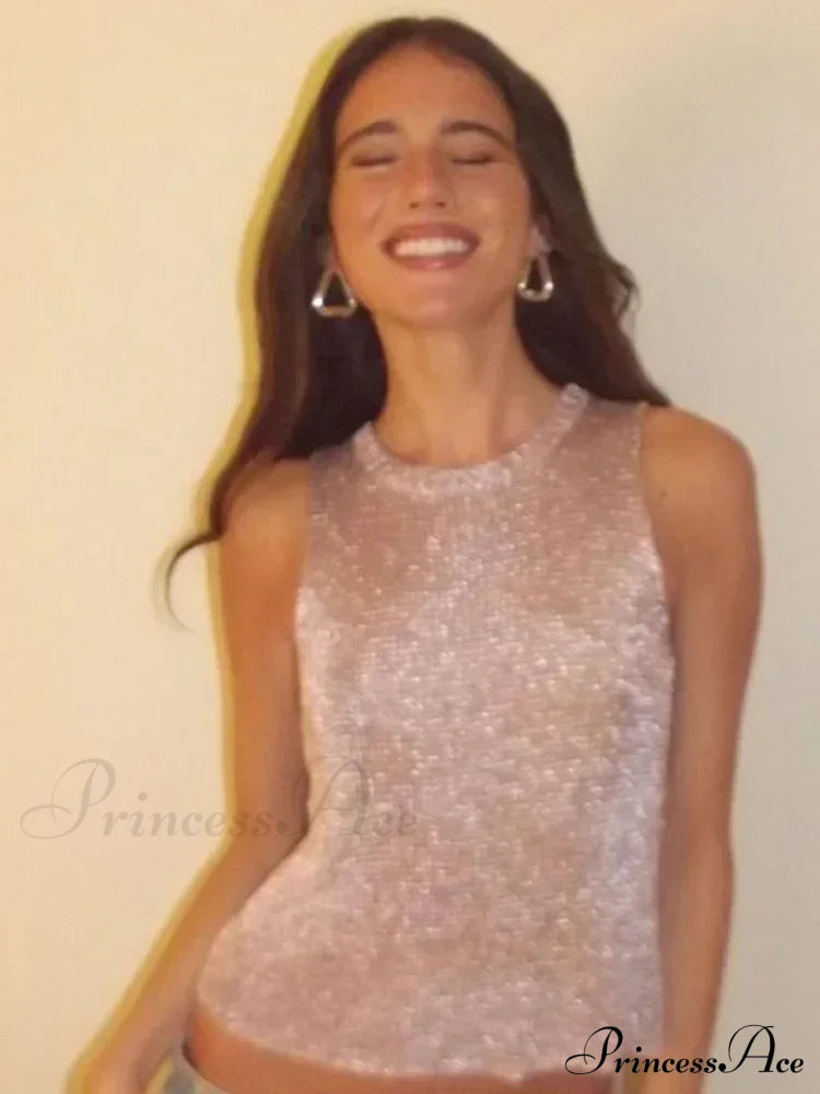 Canotta aderente senza maniche da donna, trasparente, con paillettes Corect, scollo a U, abbigliamento scintillante, maglietta senza maniche