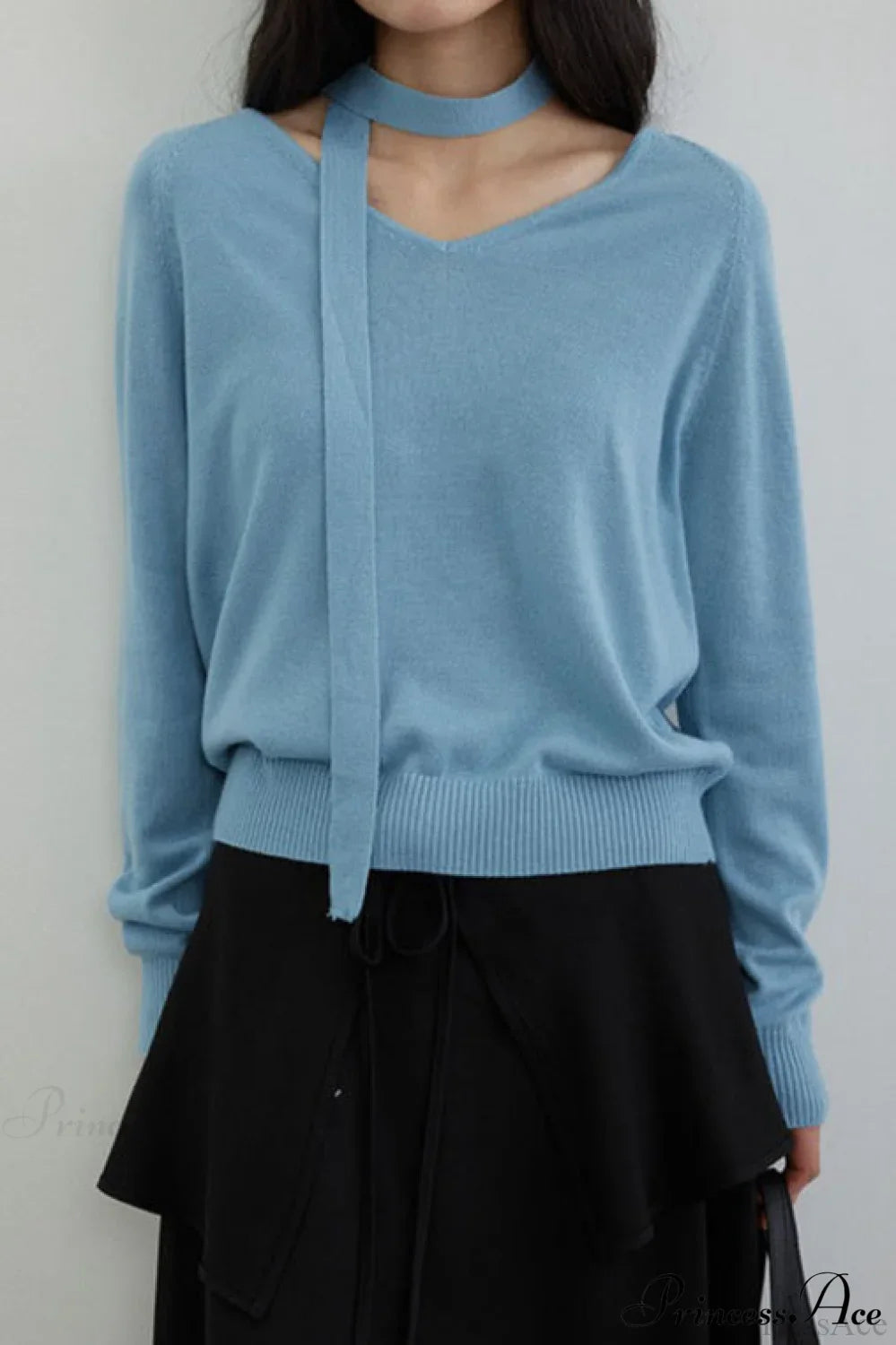 Wool V-Neck Oversized Long-Sleeve Knit Top