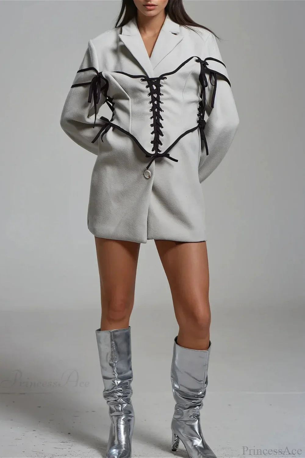 Woven Belted Lapel Waistcoat Coat