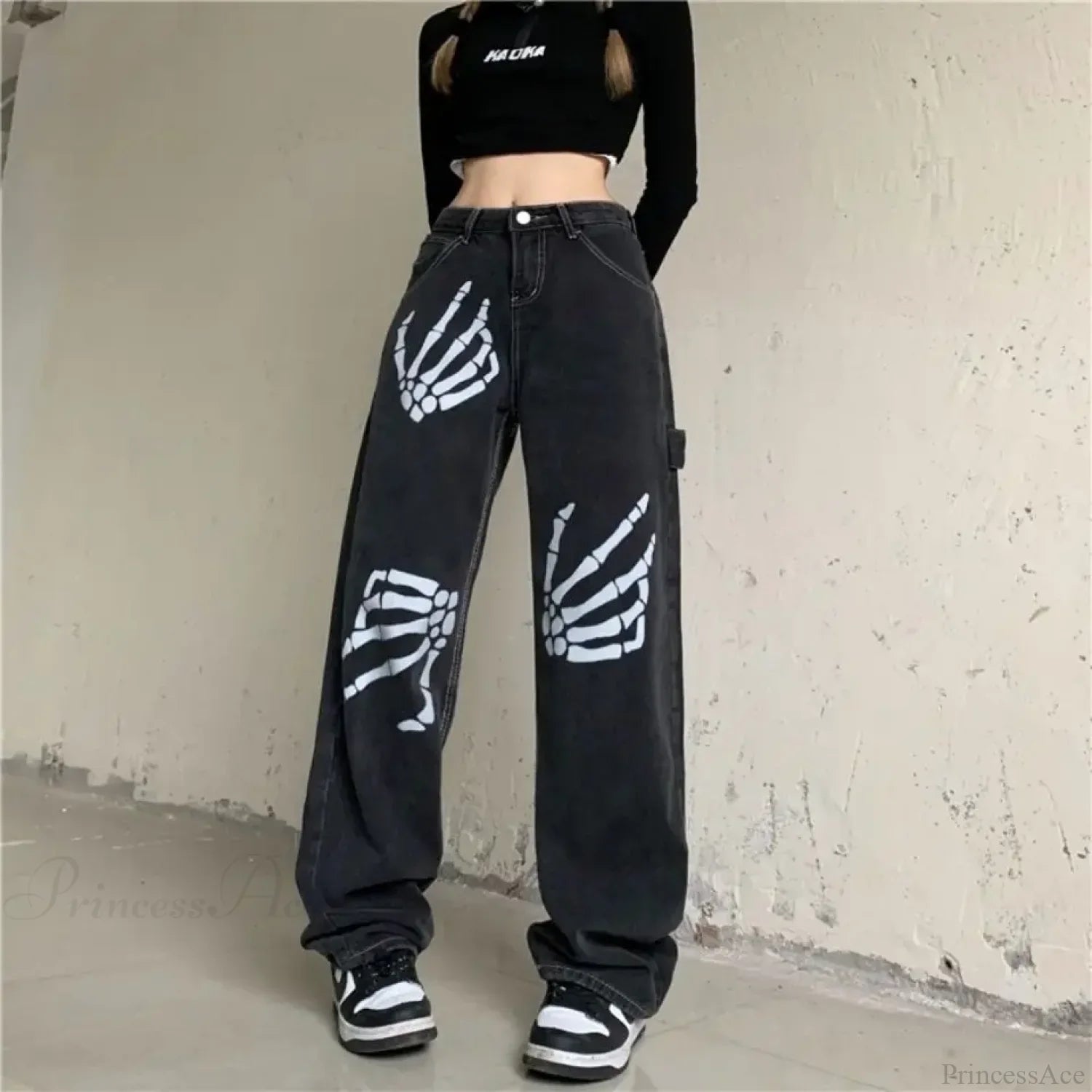 Y2K Black Jeans Print Street Pants