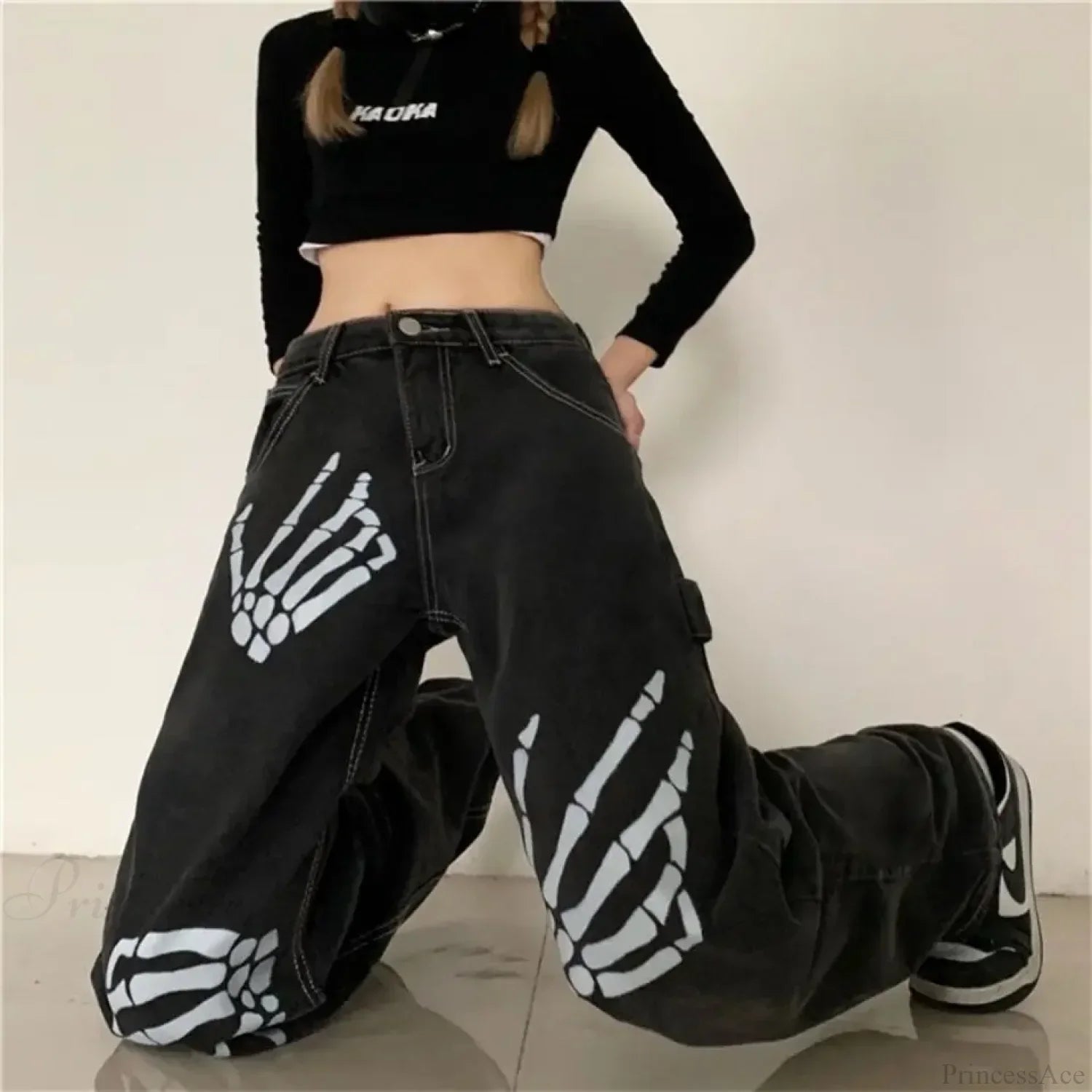 Y2K Black Jeans Print Street Pants