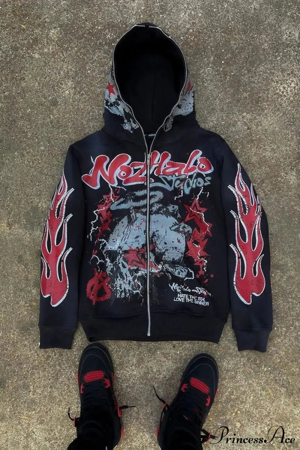 Y2K Dark Hip-Hop Cartoon Zip Hoodie