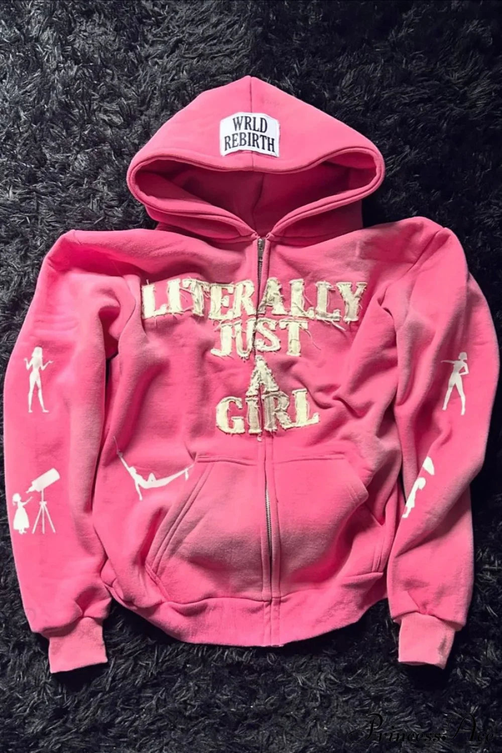 Y2K Hip-Hop 3D Letter Print Loose Zip Hoodie