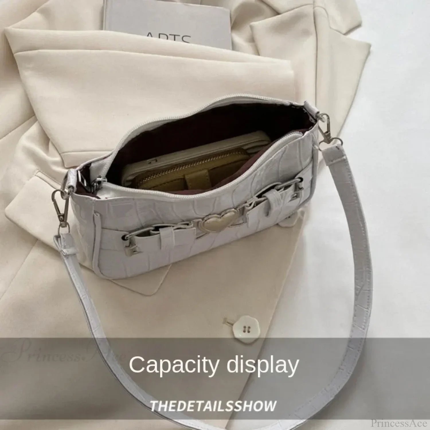 Bolsa de Ombro de Couro Coração Pêssego Y2K