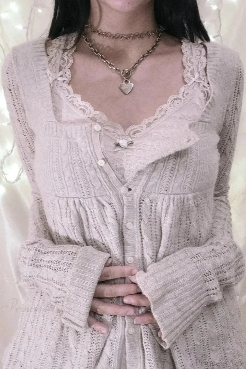 Y2K Sweet Square Neck Cable Knit Button Blouse