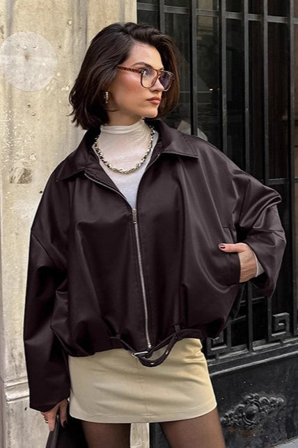 Brown Retro Biker Leather Jacket