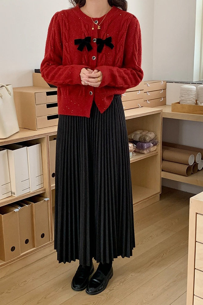 Sparkle Bow Detail Ribbed Cardigan