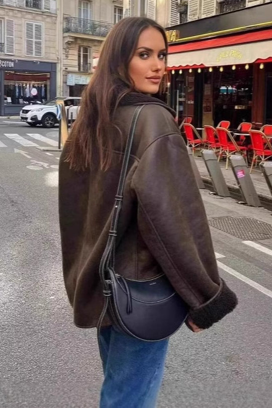 Chaqueta holgada forrada de piel sintética