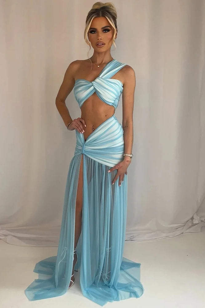 Vestito Boho con Top Corto Asimmetrico