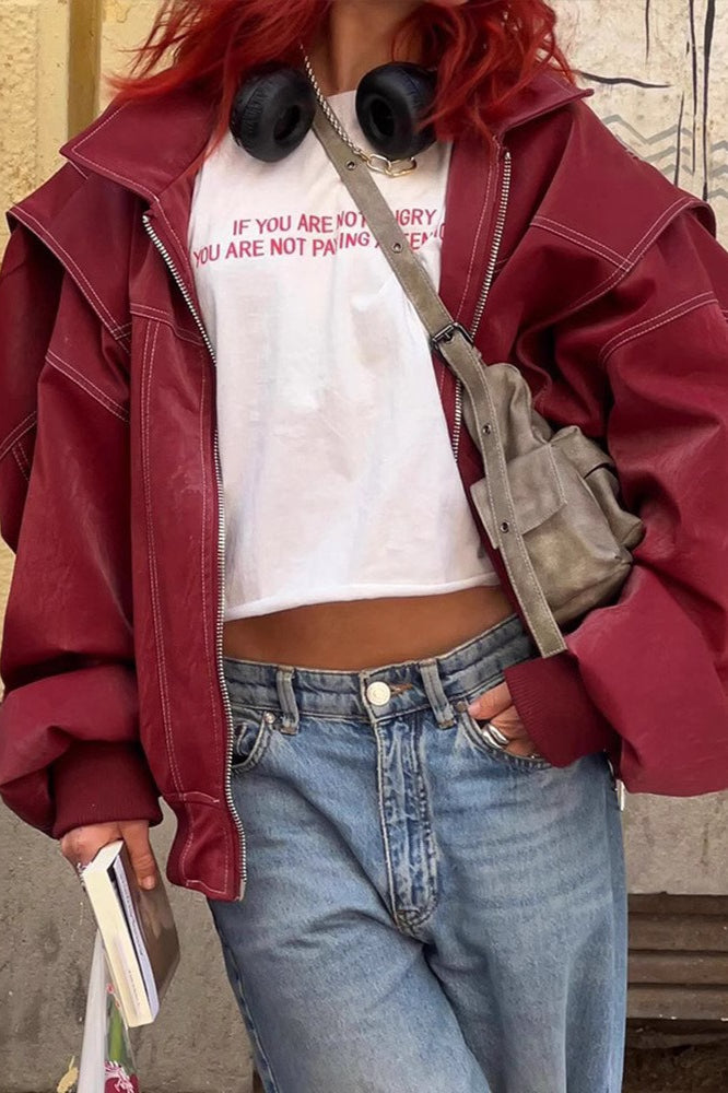 Colorblock Faux Leather Zip Jacket