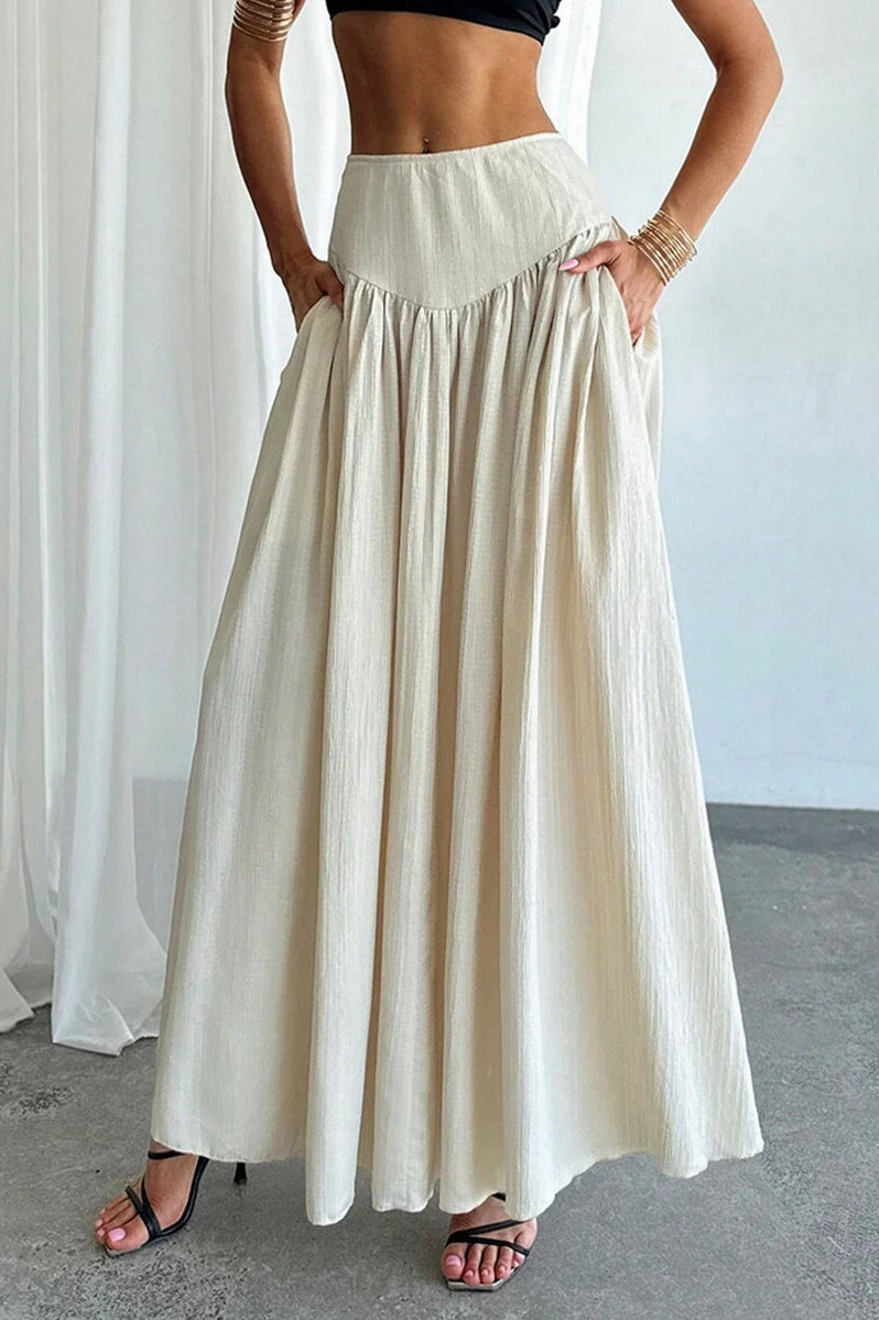 Sukně s vysokým pasem do áčka, s volánky, páskem a bočními kapsami, elegantní