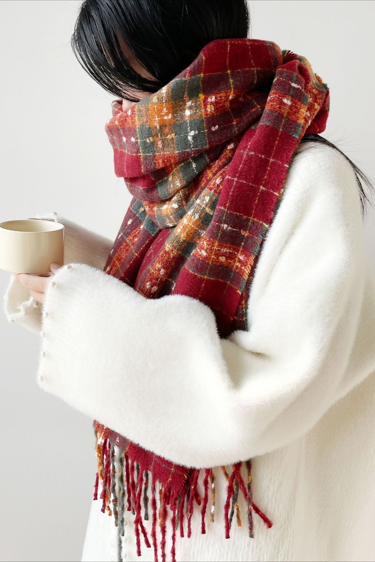 Soft Plaid Mohair Blend Scarf