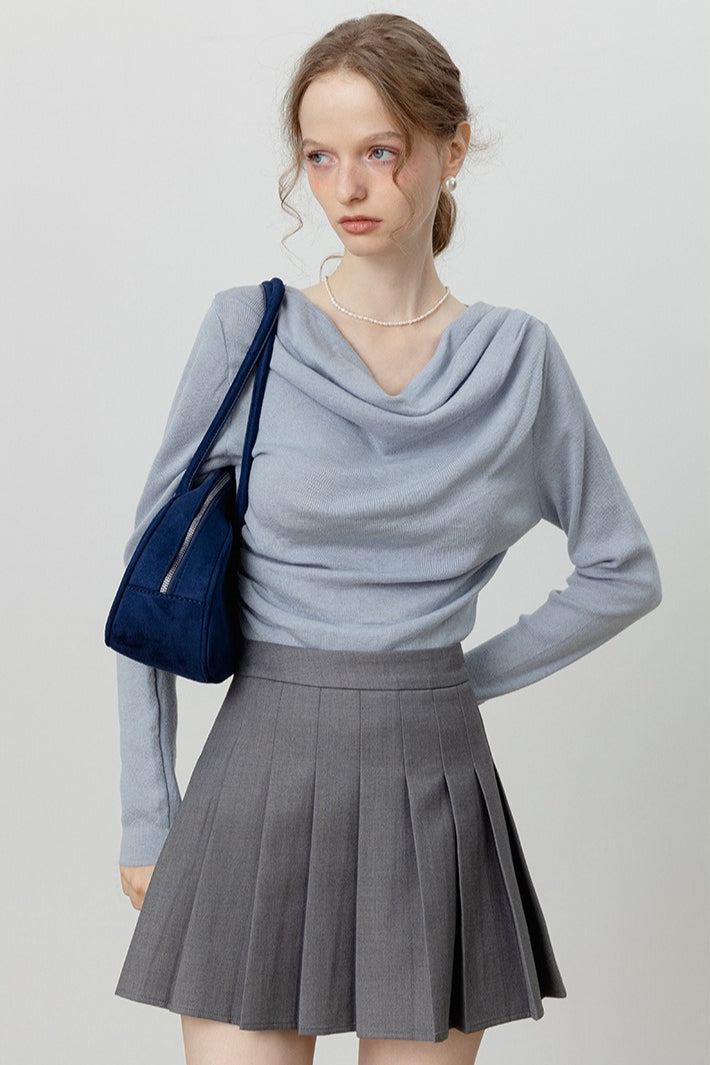 T-shirt chic à manches longues avec col bénitier, taille nouée et épaules dénudées