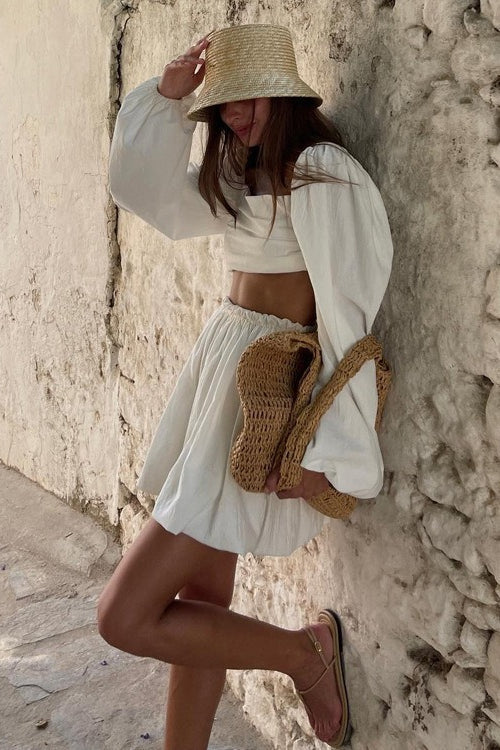 Conjunto de falda plisada de cintura alta con bandeau y lazo